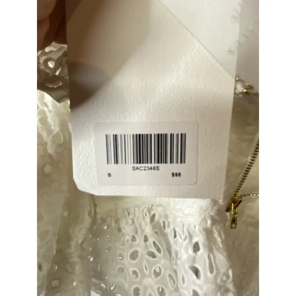 Sabo Luxe Women's Size Small Bell Sleeve Crop Top White Lace Eyelet Zip Up NWT
